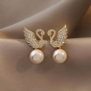 Σκουλαρίκια ασημι 925 Μαργαριτάρι κύκνος με πετράδια