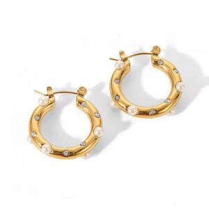 Σκουλαρίκια κρίκοι με πέρλες και πετράδια ατσάλι