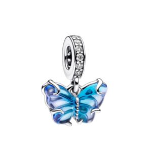 Σύμβολο Πεταλούδα με πετράδια χρώμα γαλάζιο κρεμαστό ασήμι 9251