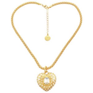 Κολιέ κρεμαστή καρδιά με πέρλες και γυαλιστερή πέτρα ατσάλι 45cm