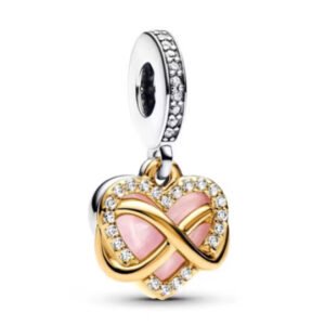 Σύμβολο διπλό  καρδιά ροζ με χρυσή λεπτομέρεια και πετραδάκια ασήμι 925