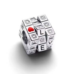 Σύμβολο κύβος περιστρεφόμενος με πετραδάκια  ασήμι 925