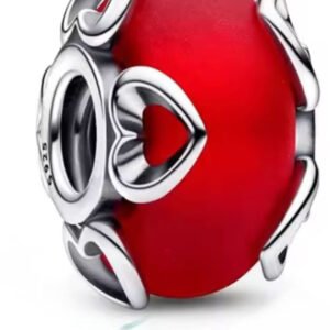 Σύμβολο κόκκινο ματ με λεπτομέρειες καρδούλες ασήμι 925