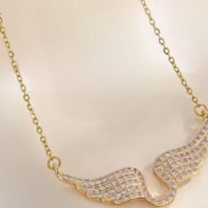 Κολιέ φτερά αγγέλου με γυαλιστερά πετραδάκια ατσάλι 45cm