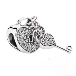 Σύμβολο καρδιά λουκέτο με κλειδί με πετράδια ασήμι 925