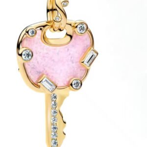 Σύμβολο κλειδί χρυσό ροζ ιριδίζον με πετρούλες love ασήμι 925