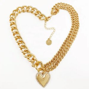 Κολιέ αλυσιδα με κρεμαστή καρδιά με πετραδάκ ατσάλι 40 cm