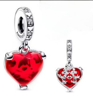 Σύμβολο κρεμαστή κόκκινη καρδιά Mickey- Minnie ασήμι 925