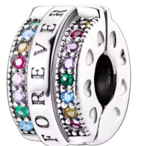 Σύμβολο κλιπ με πολύχρωμες πέτρες forever love ασήμι 925