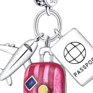 Σύμβολο τριπλό ροζ βαλίτσα- διαβατήριο-αεροπλάνο ασήμι 925