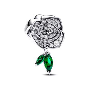 Σύμβολο τριαντάφυλλο με πράσινα πετράδια ασήμι 925