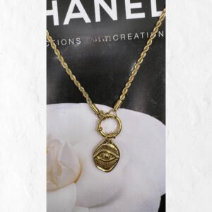 Κολιέ με στριφτή αλυσιδα με κρεμαστό ματι χρυσό ατσάλι 45cm