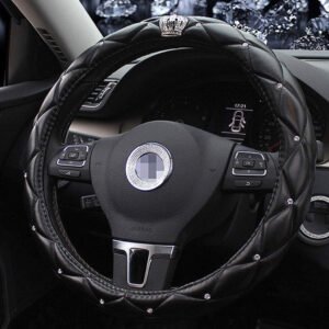 Κάλυμμα τιμονιού δέρμα κορώνα καπιτονέ με στρας μαύρο