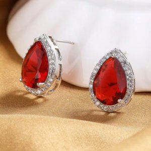 Σκουλαρίκια drop με κόκκινο πετράδι ατσάλι