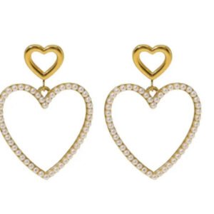 Σκουλαρίκια καρδιά χρυσά με πέρλες ανοξείδωτο ατσάλι αδιάβροχο