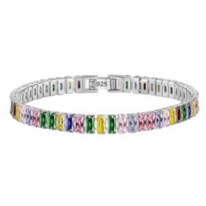Βραχιολι σειρέ με πολύχρωμα πετράδι ασήμι 925 - 21cm