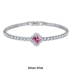 Βραχιόλι τύπου με ζιργκονάκια σειρέ και ροζ πέτρα (με αυξομείωση )