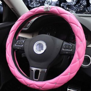 Κάλυμμα τιμονιού δέρμα κορώνα καπιτονέ με στρας ροζ