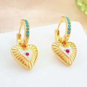 Σκουλαρίκια κρεμαστά καρδιές με πολύχρωμες πέτρες ατσάλι