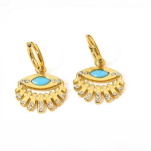 Σκουλαρίκια κρεμαστά μάτι χρυσά με γαλάζια πέτρα και λευκά ζιργκονακια  ανοξείδωτο ατσάλι