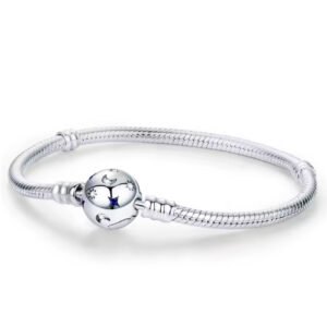 Βραχιόλι με στρογγυλό κούμπωμα με πετραδάκια σχέδιο αστεράκια ασήμι 925   16 cm