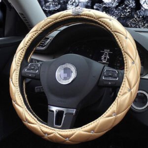 Κάλυμμα τιμονιού δέρμα κορώνα καπιτονε με στρας χρυσό