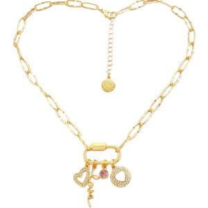 Κολιέ με charms και γυαλιστερά ζιργκονακια ατσάλι 45cm