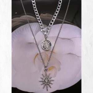 Κολιέ διπλό με  αστέρι  και φλουρί ατσάλι