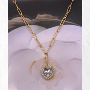 Κολιέ αλυσιδα μενταγιόν καρδιά με αστραφτερές πέτρες ατσάλι 45cm