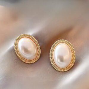 Σκουλαρίκια vintage με πέρλα χρυσά ορθογώνια ατσάλι