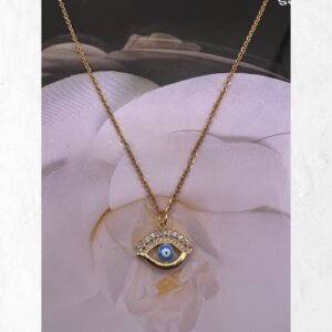 Κολιέ ματι με πετρούλες ατσάλι 45cm