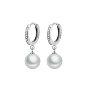 Σκουλαρίκια κρίκοι με πετράδια με κρεμαστό  μαργαριτάρι γλυκού νερού ασημι 925