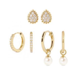 Σκουλαρίκια τριπλό σετ μαργαρίτα και γυαλιστερά ζιργκονακια ατσάλι