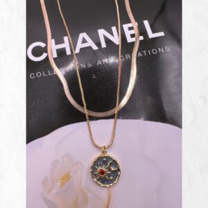 Κολιέ διπλό ήλιος φεγγάρι ατσάλι 45cm