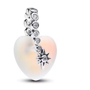 Σύμβολο καρδιά λευκή ματ με αστέρι και λοξό κρίκο ασήμι 925