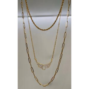 Κολιέ τριπλή σειρά με φτερά αγγέλου ατσάλι