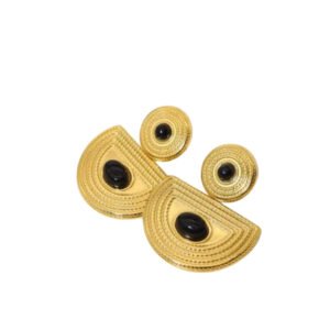 Σκουλαρίκια χρυσά με μαύρη πέτρα ανοξείδωτο ατσάλι αδιάβροχο