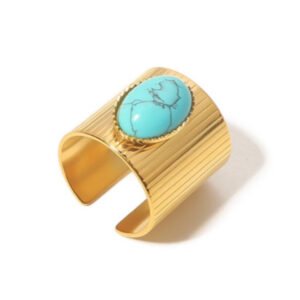 Δαχτυλίδι χρυσό με γαλάζια πέτρα ανοξείδωτο ατσάλι