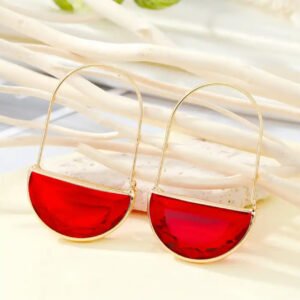 Σκουλαρίκια κρεμαστά κόκκινη πέτρα ατσάλι