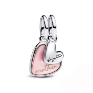 Σύμβολο κρεμαστό διπλό ροζ καρδιές mother-daughter ασήμι 925