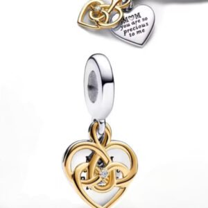 Σύμβολο κρεμαστή καρδιά διπλή με χρυσό μοτίβο ασήμι 925