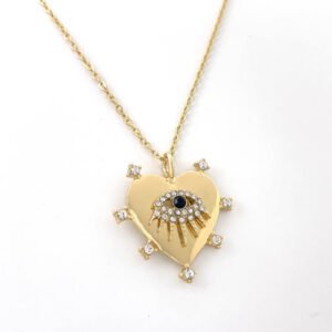 Κολιέ καρδιά ματι με ζιργκονακια ατσάλι 45cm