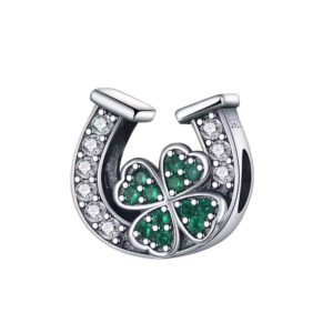 Σύμβολο πεταλο τριφύλλι με πράσινα πετράδια ασήμι 925