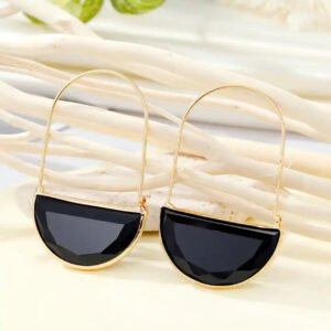 Σκουλαρίκια κρεμαστά μαύρη πέτρα ατσάλι