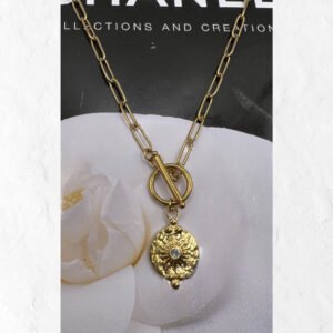 Κολιέ με κρεμαστό μενταγιόν ήλιο με ζιργκονακι ατσάλι 45cm