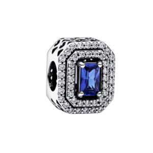 Σύμβολο ορθογώνιο με μπλε σκούρα πέτρα και πετραδάκια ασήμι 925