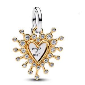 Σύμβολο καρδιά διπλή ασημί-χρυσό με πετρούλες στις ακτίνες ασήμι 925