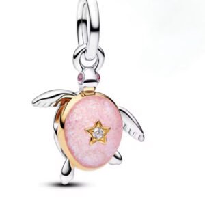 Σύμβολο ροζ χελώνα με χρυσή λεπτομέρεια και πέτρα αστέρι ασήμι 925
