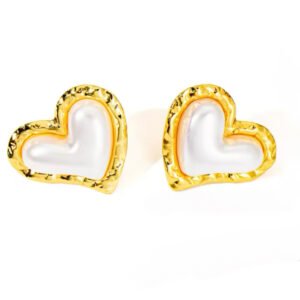 Σκουλαρίκια καρδιά πέρλα χρυσό ατσάλι