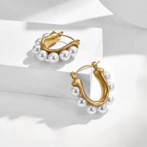 Σκουλαρίκια κρίκοι με μαργαριτάρια ατσάλι